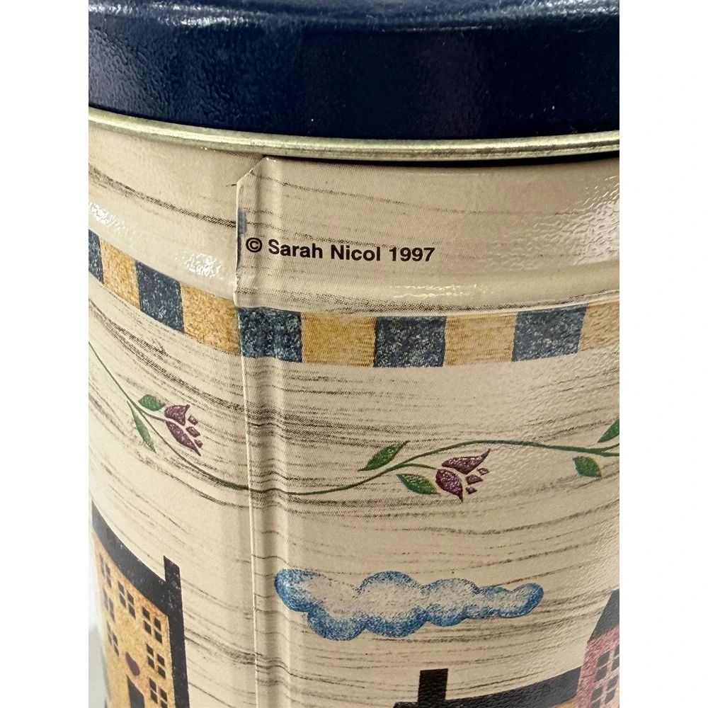 Vintage 90's Cottagecore Nesting Tin Canisters Floral Pattern Country House Blue